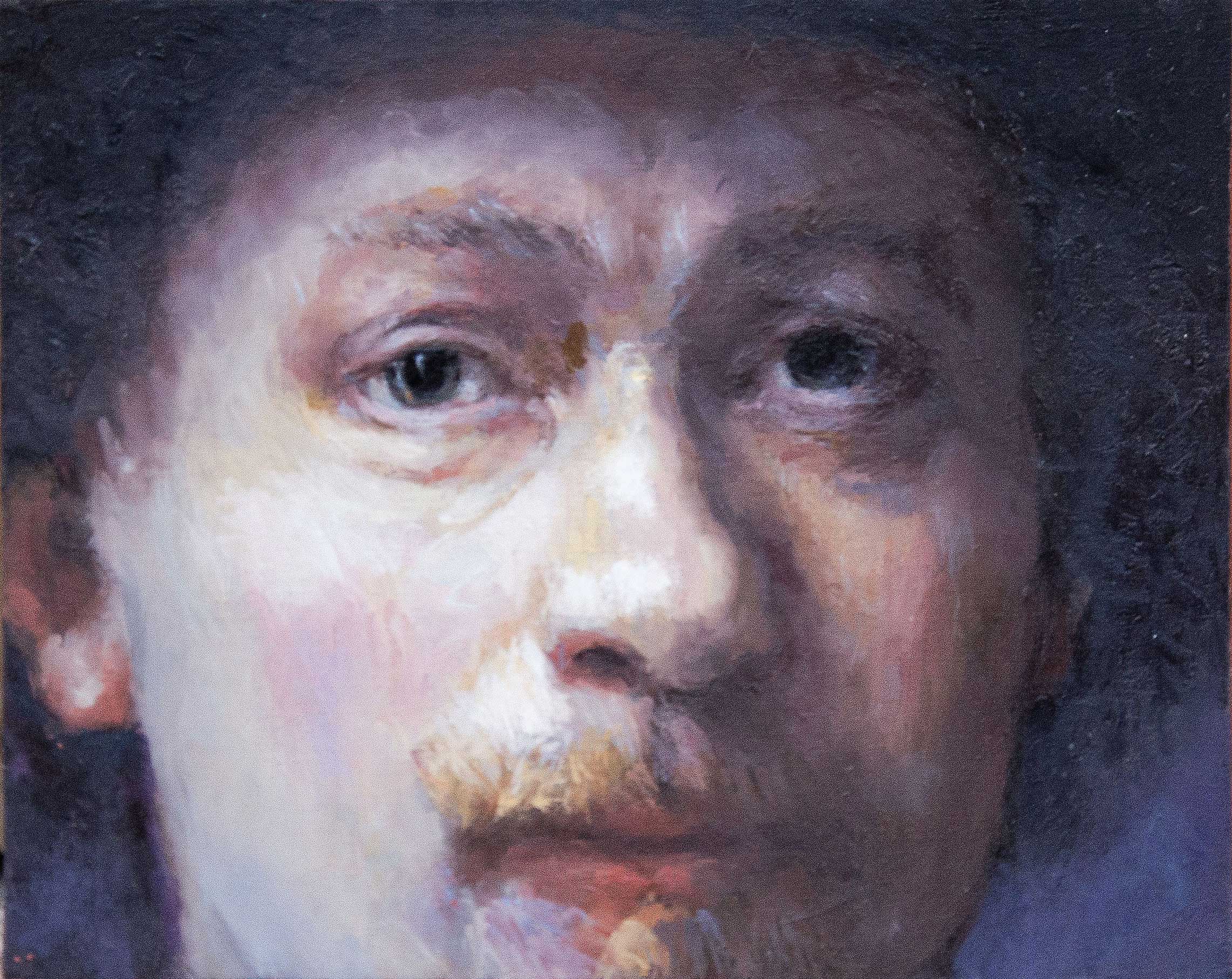 Detail of Rembrandt Self Portrait 1643 8in x 10in oil on wood panel ©2022